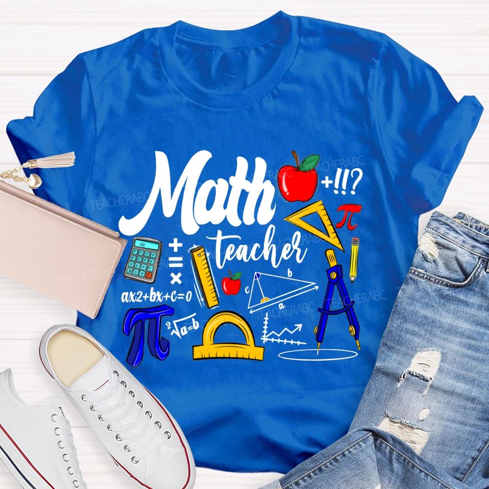 Math Teacher Apple Ruler And Compass T-shirt