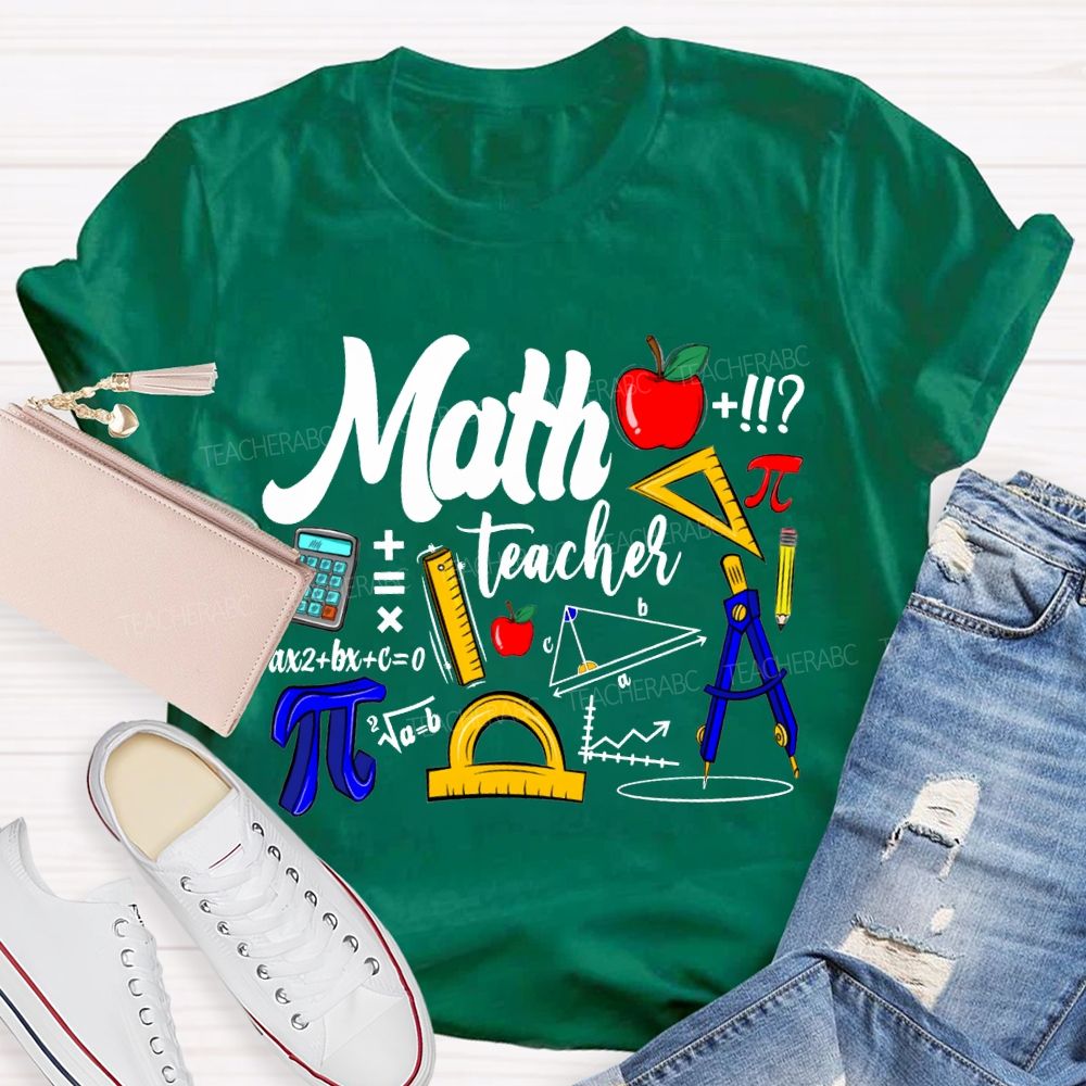 Math Teacher Apple Ruler And Compass T-shirt