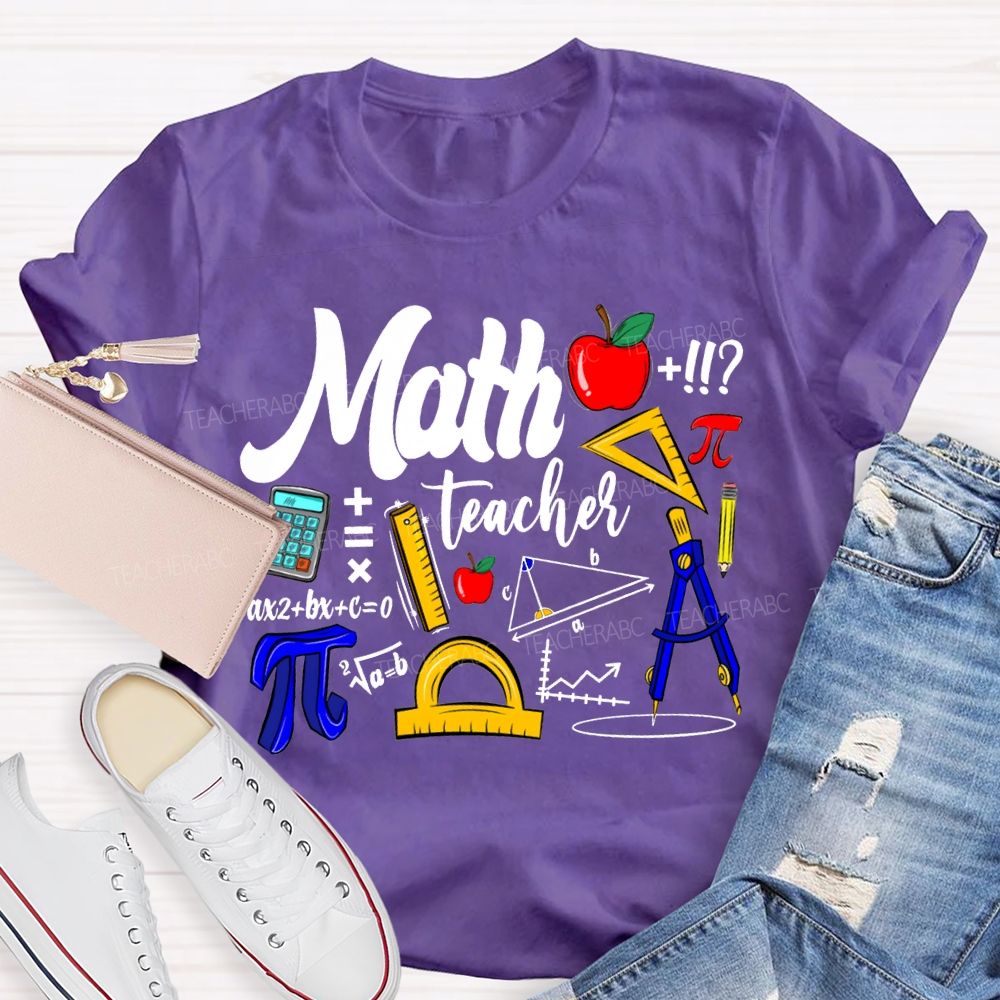 Math Teacher Apple Ruler And Compass T-shirt