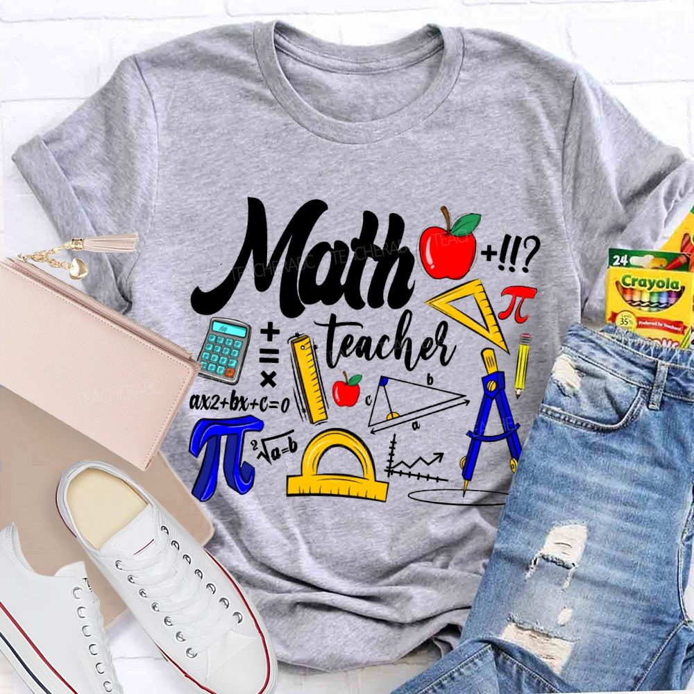 Math Teacher Apple Ruler And Compass T-shirt
