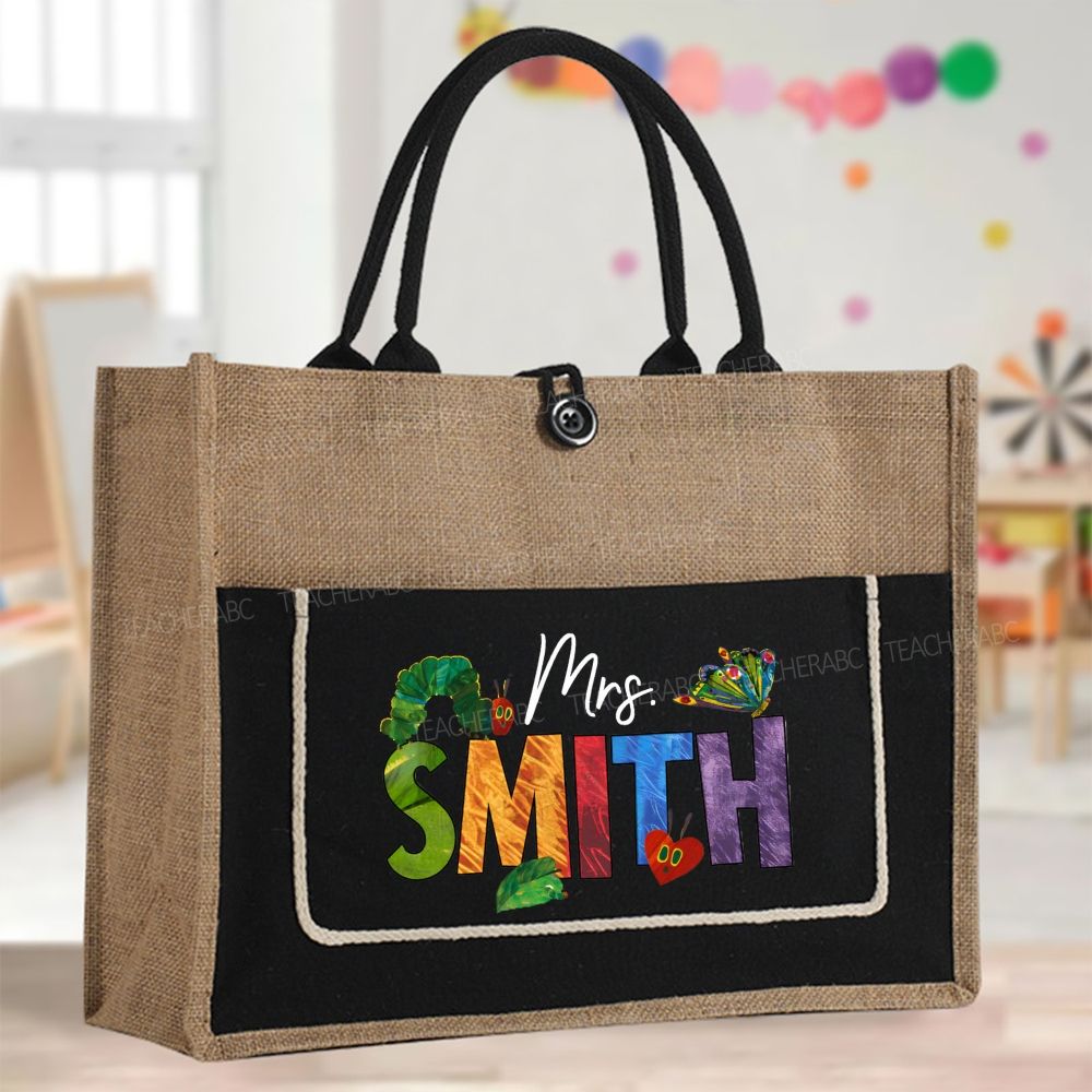 Personalized name Hungry Caterpillar Color-Blocking Tote Bag