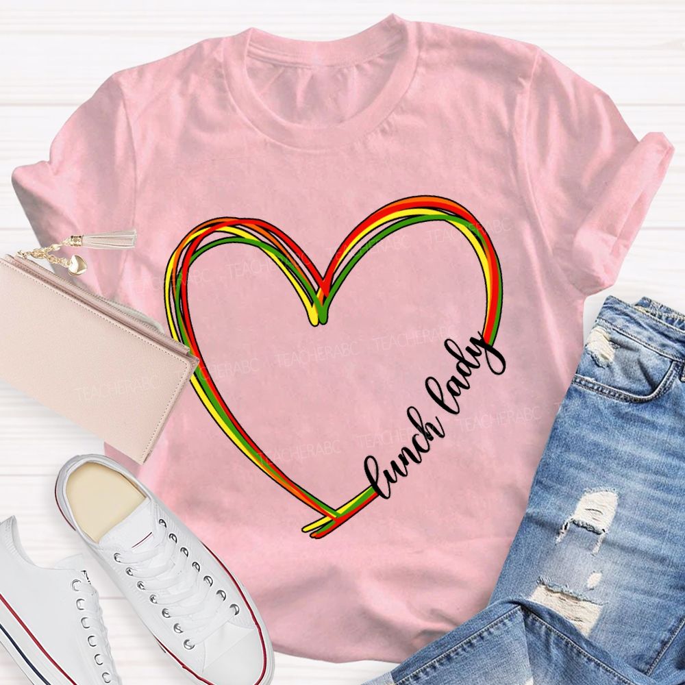 Lunch Lady Colorful Heart-Shaped Print T-shirt