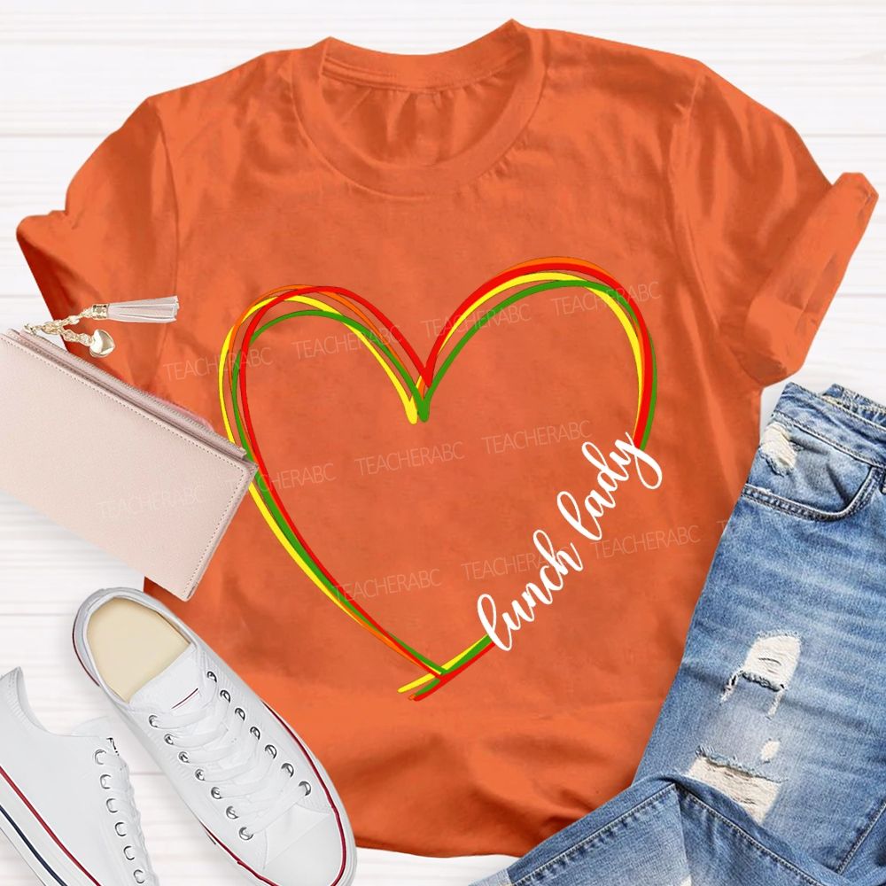 Lunch Lady Colorful Heart-Shaped Print T-shirt