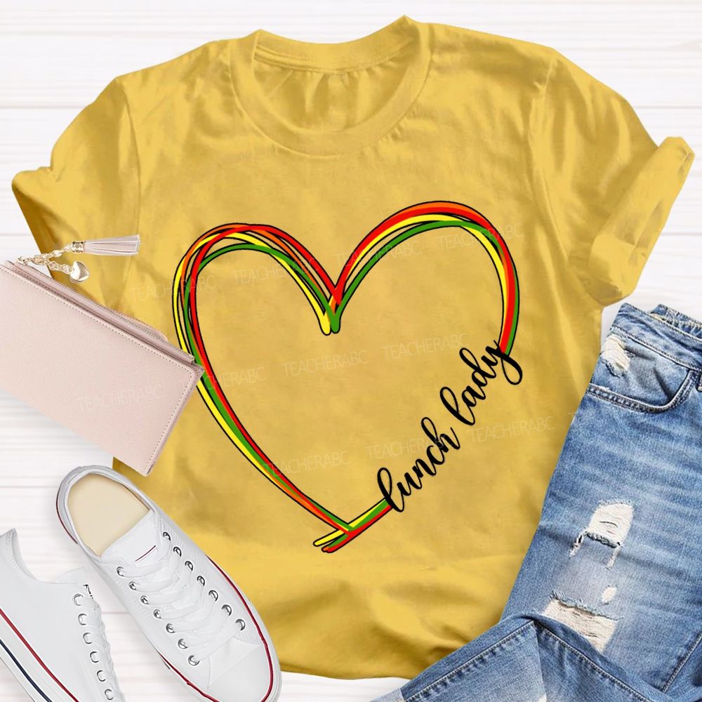 Lunch Lady Colorful Heart-Shaped Print T-shirt