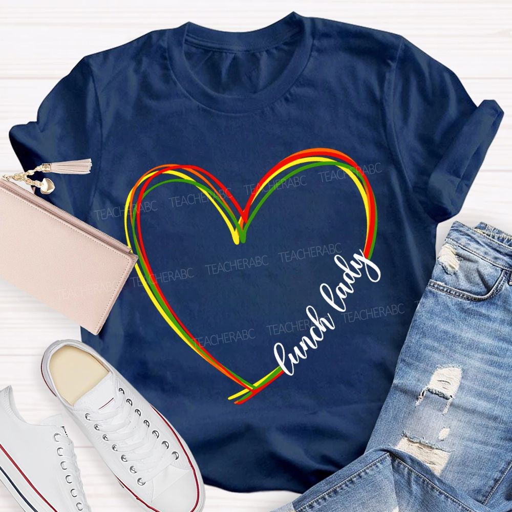 Lunch Lady Colorful Heart-Shaped Print T-shirt