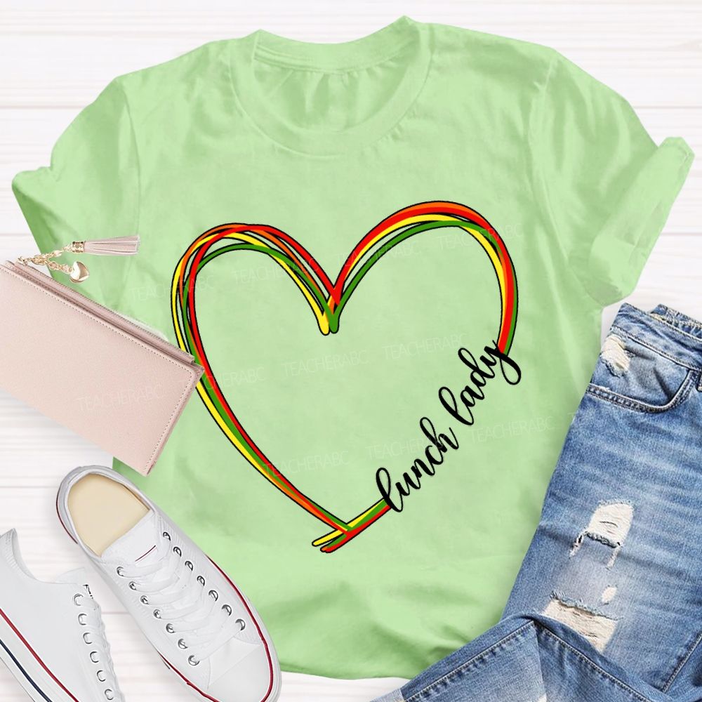Lunch Lady Colorful Heart-Shaped Print T-shirt