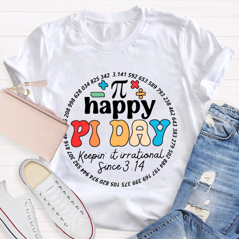 Happy Pi Day Colored Font Math Teacher T-shirt