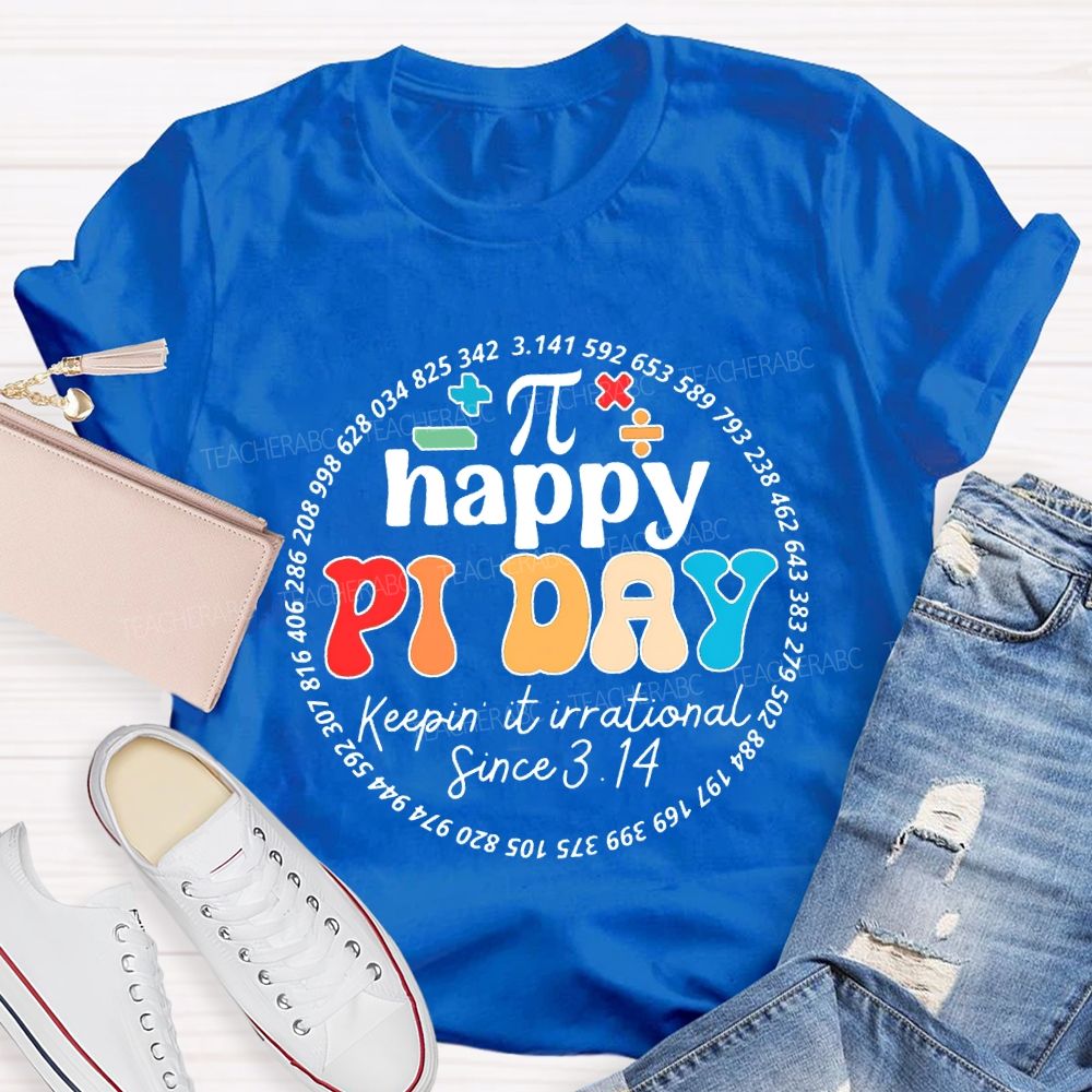 Happy Pi Day Colored Font Math Teacher T-shirt