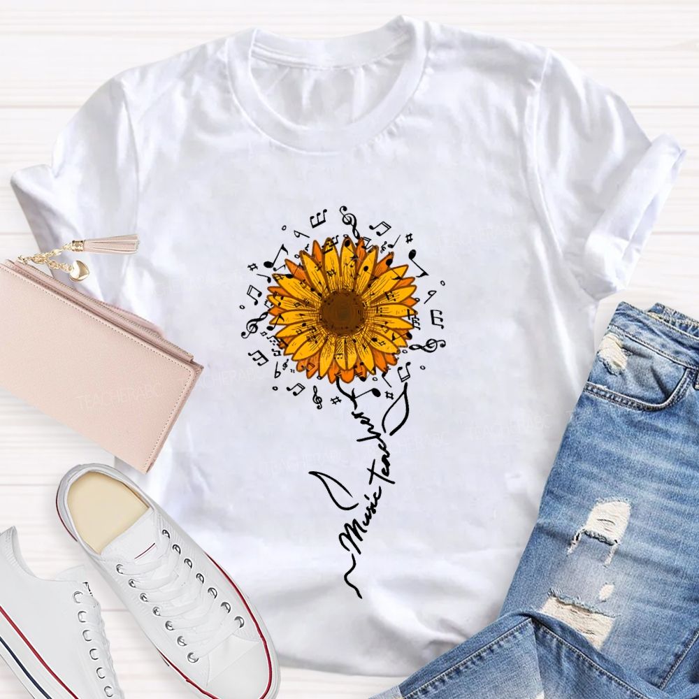 Music Teacher Musical Note And Sunflower Print T-shirt