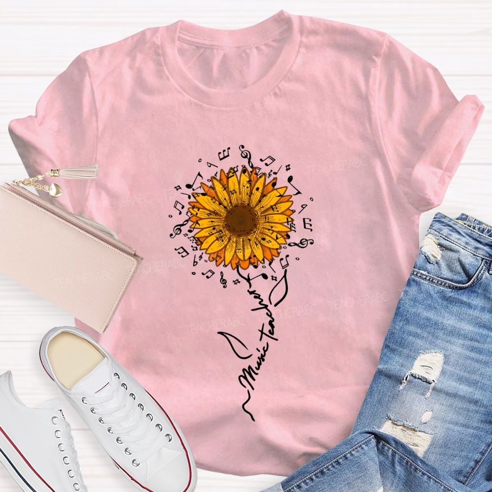 Music Teacher Musical Note And Sunflower Print T-shirt
