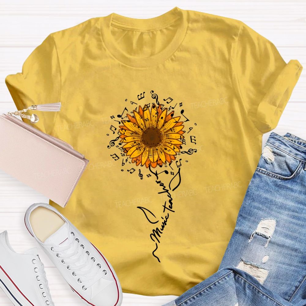 Music Teacher Musical Note And Sunflower Print T-shirt