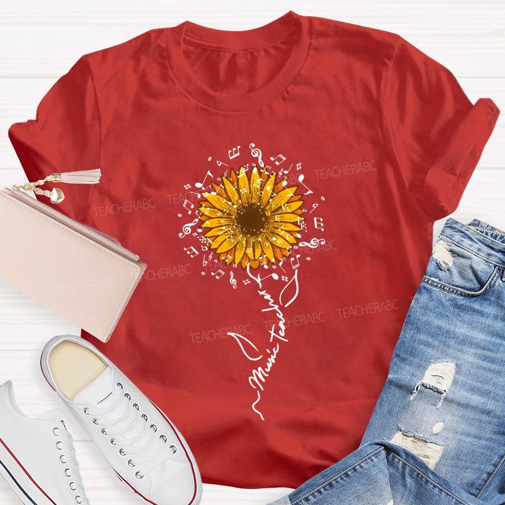Music Teacher Musical Note And Sunflower Print T-shirt