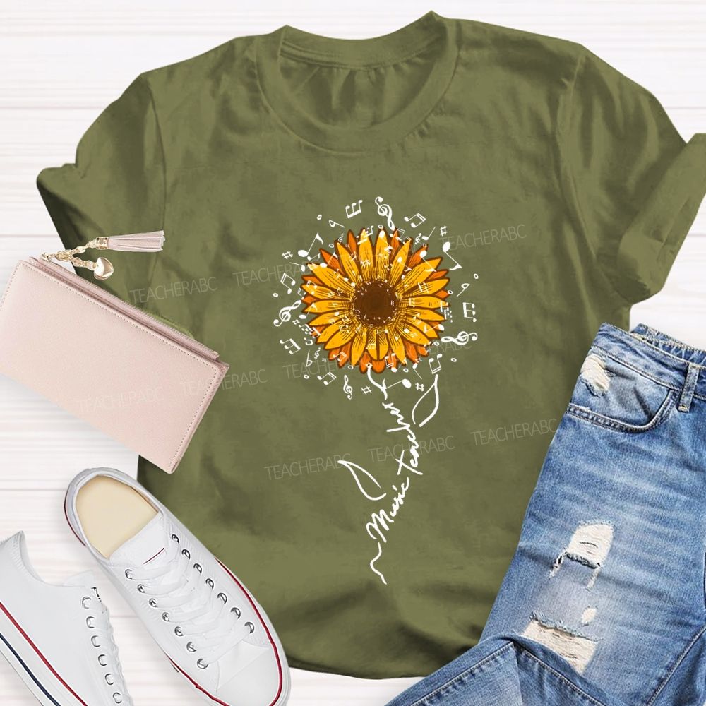 Music Teacher Musical Note And Sunflower Print T-shirt
