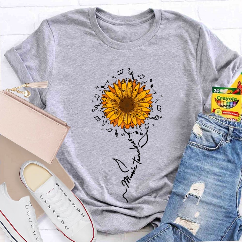 Music Teacher Musical Note And Sunflower Print T-shirt