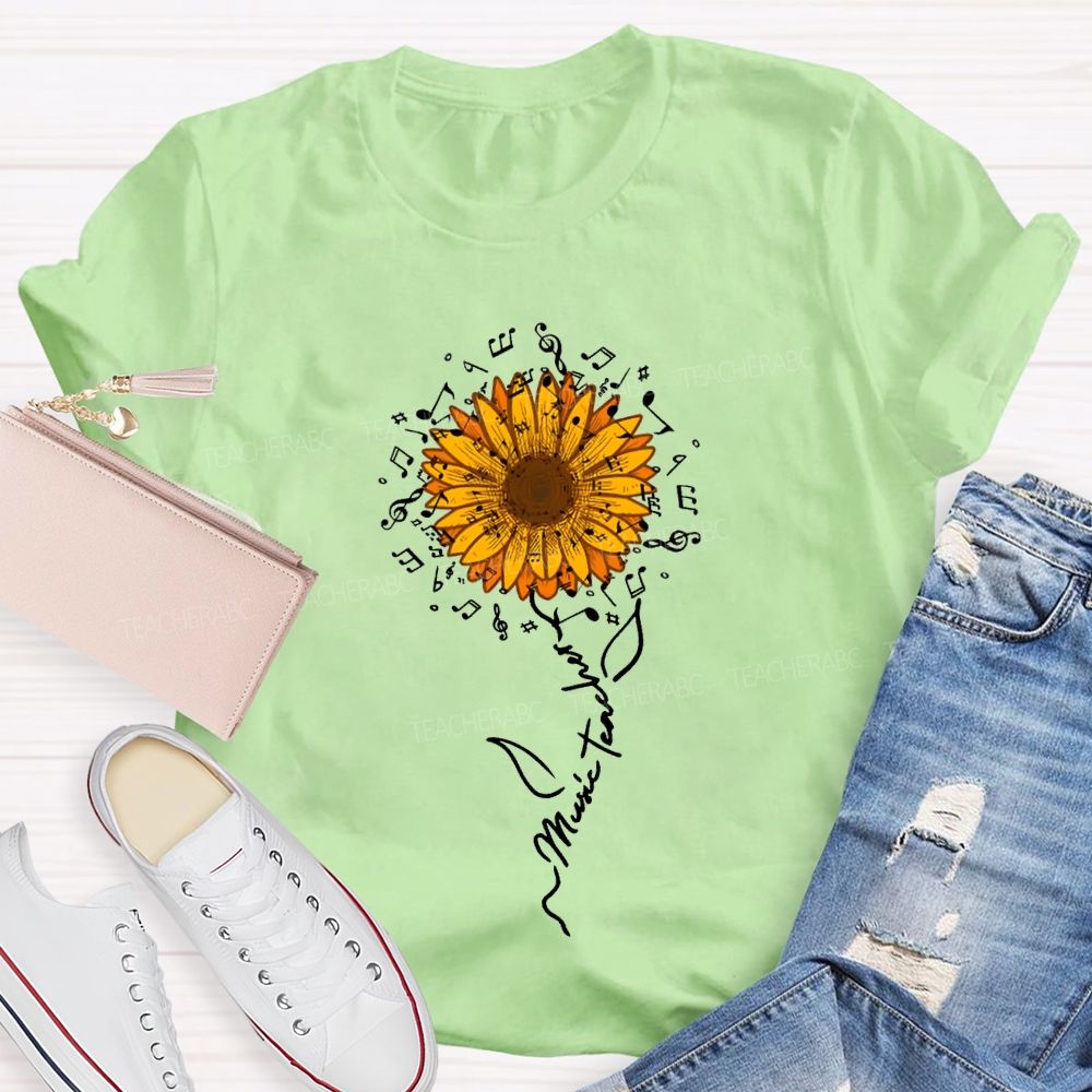 Music Teacher Musical Note And Sunflower Print T-shirt