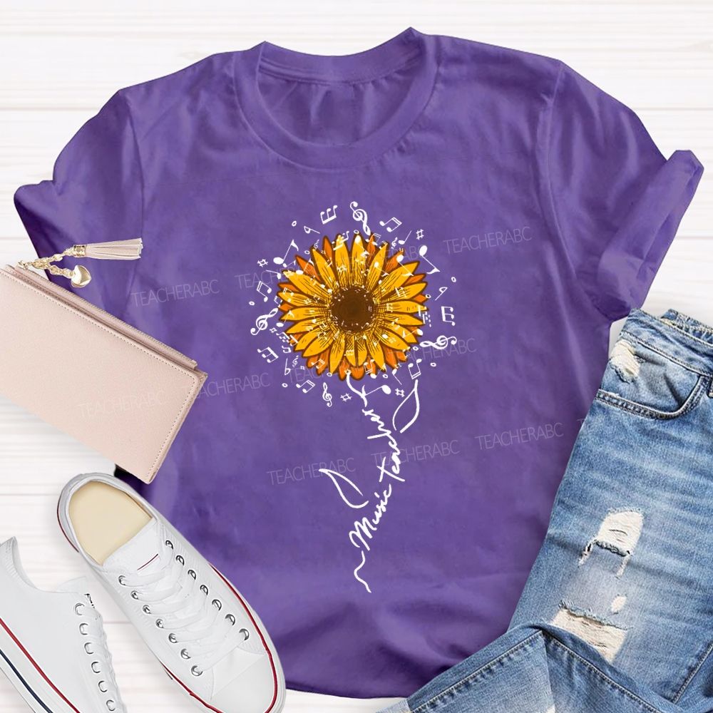 Music Teacher Musical Note And Sunflower Print T-shirt