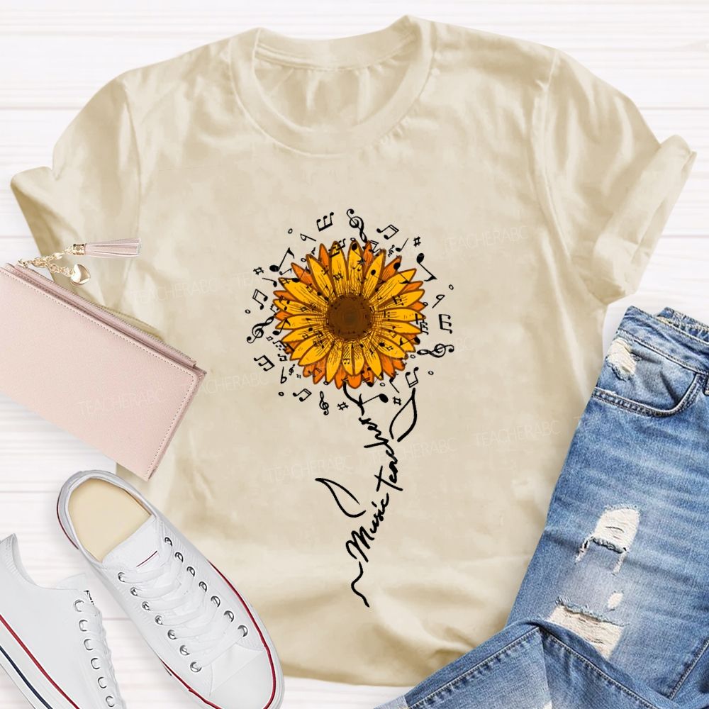 Music Teacher Musical Note And Sunflower Print T-shirt