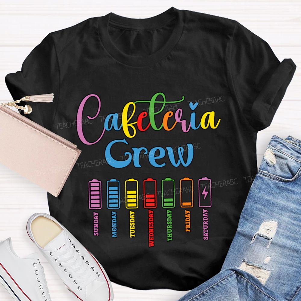 Cafeteria Crew Colored Lettering And Battery Prints T-shirt