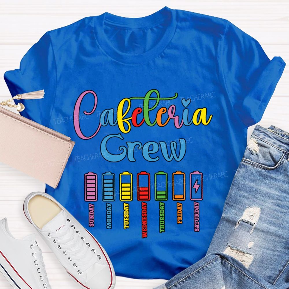 Cafeteria Crew Colored Lettering And Battery Prints T-shirt