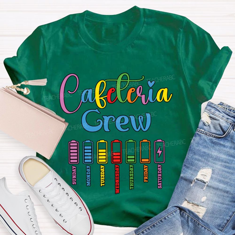 Cafeteria Crew Colored Lettering And Battery Prints T-shirt