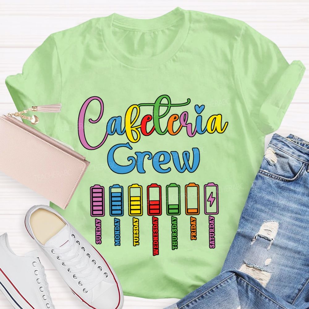 Cafeteria Crew Colored Lettering And Battery Prints T-shirt