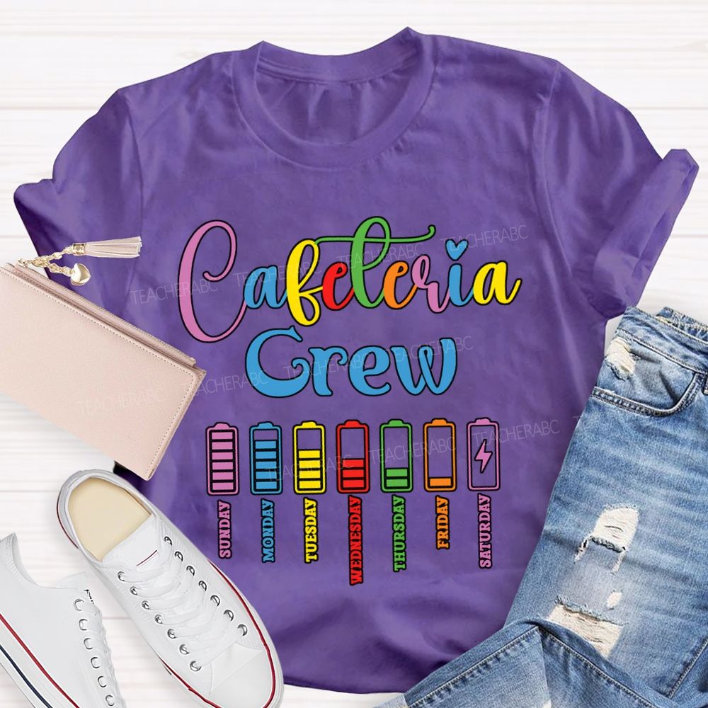 Cafeteria Crew Colored Lettering And Battery Prints T-shirt
