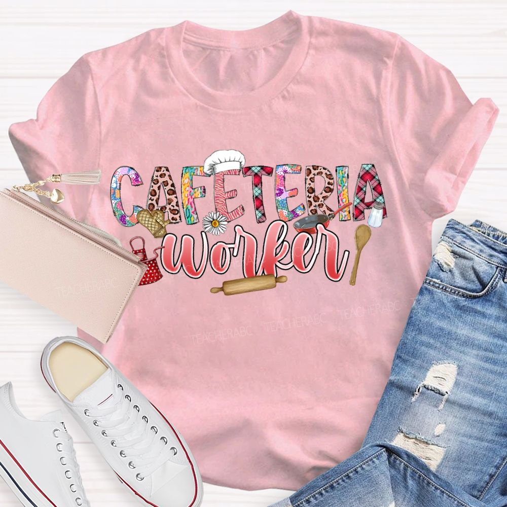 Cafeteria Worker Leopard Print Font And Kitchenware T-shirt