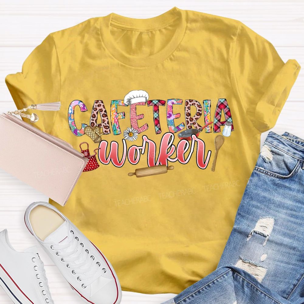 Cafeteria Worker Leopard Print Font And Kitchenware T-shirt