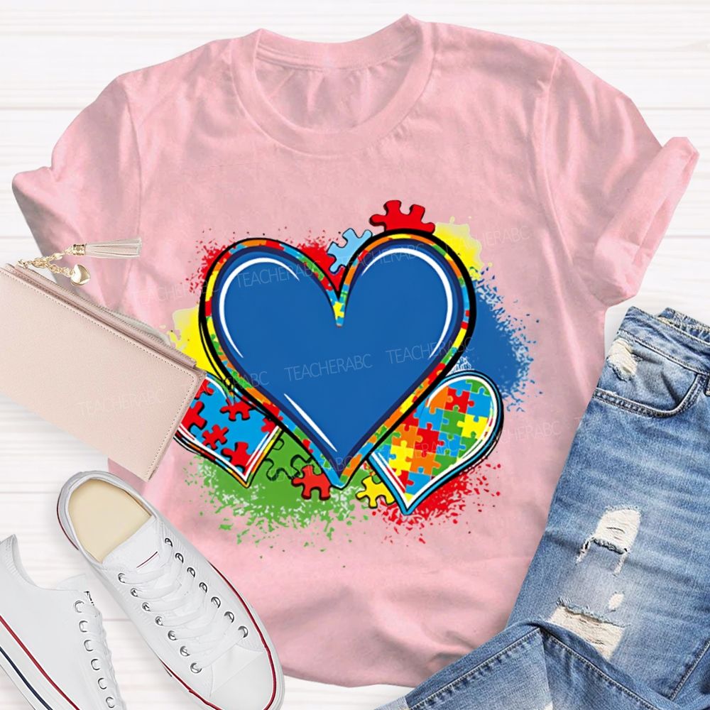 Colorful Tie-Dye Heart Print Special Education T-shirt