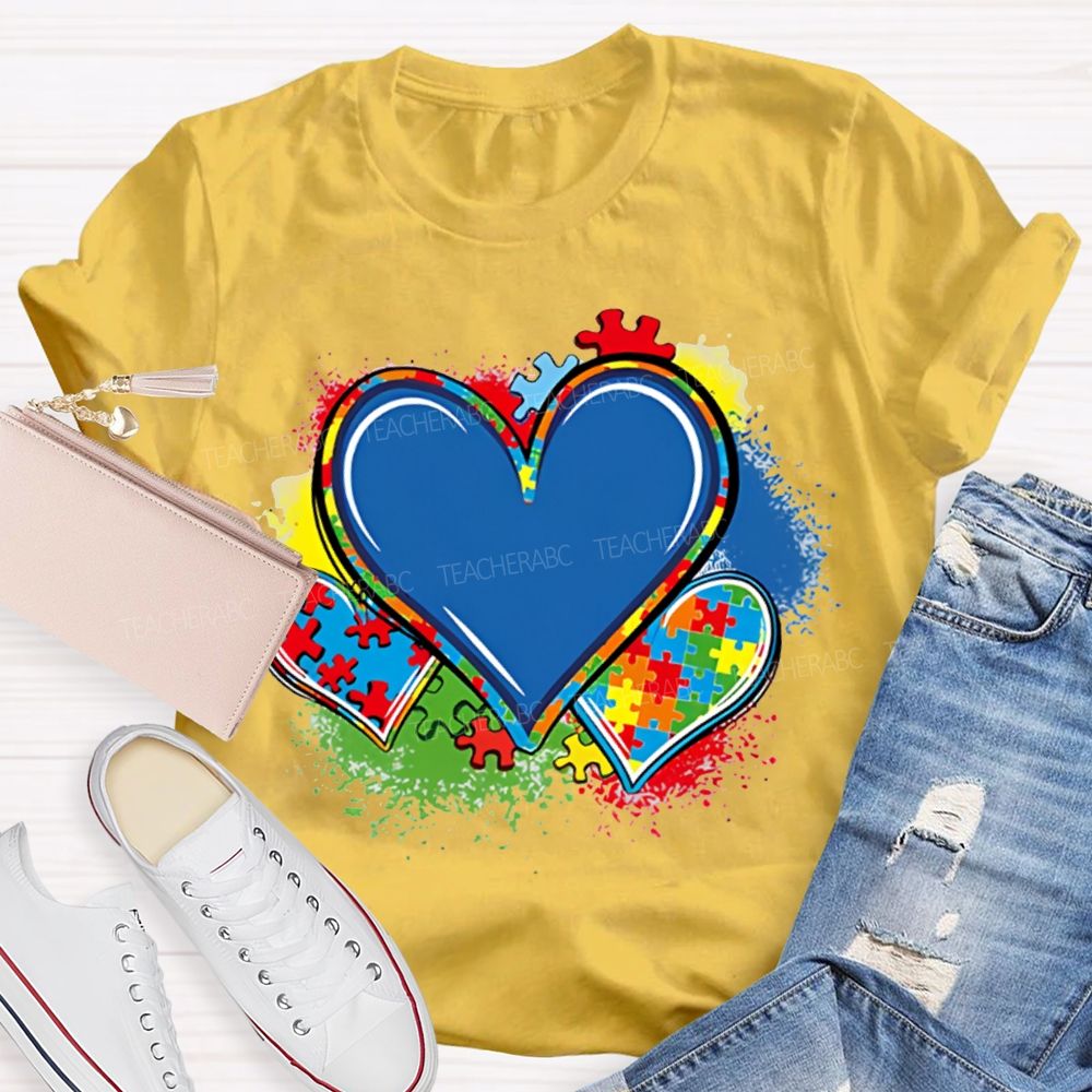Colorful Tie-Dye Heart Print Special Education T-shirt