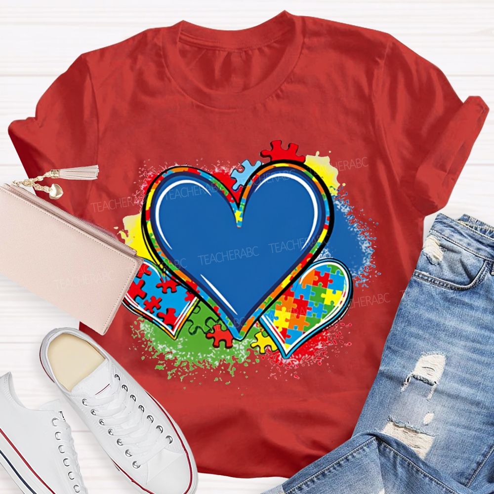 Colorful Tie-Dye Heart Print Special Education T-shirt
