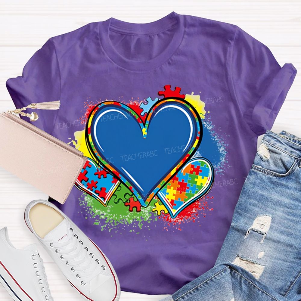 Colorful Tie-Dye Heart Print Special Education T-shirt