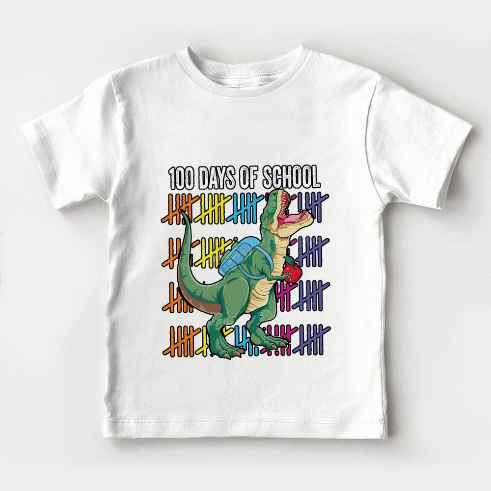 100 Days Of School Dinosaurs And Colorful Lines Toddler T-shirts