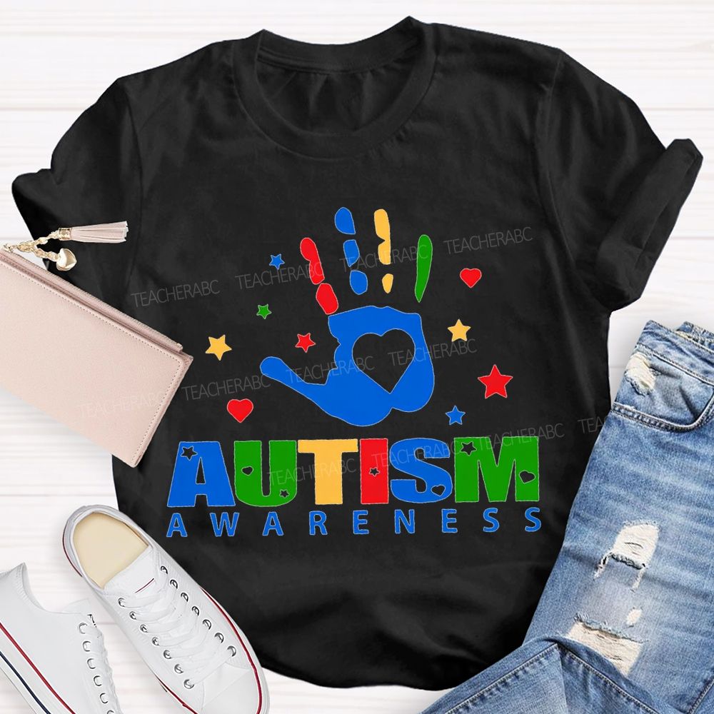 Autism Awareness Special Education Colorful Finger Prints T-shirt