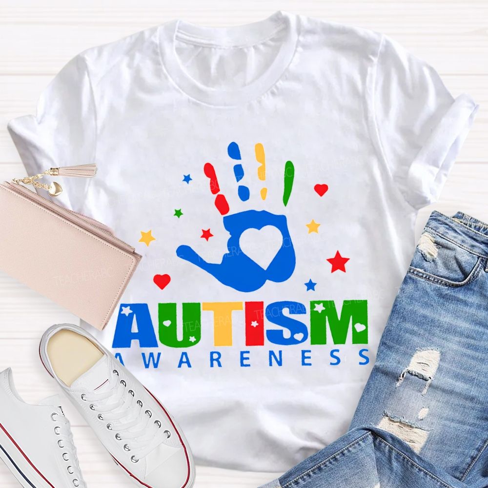 Autism Awareness Special Education Colorful Finger Prints T-shirt
