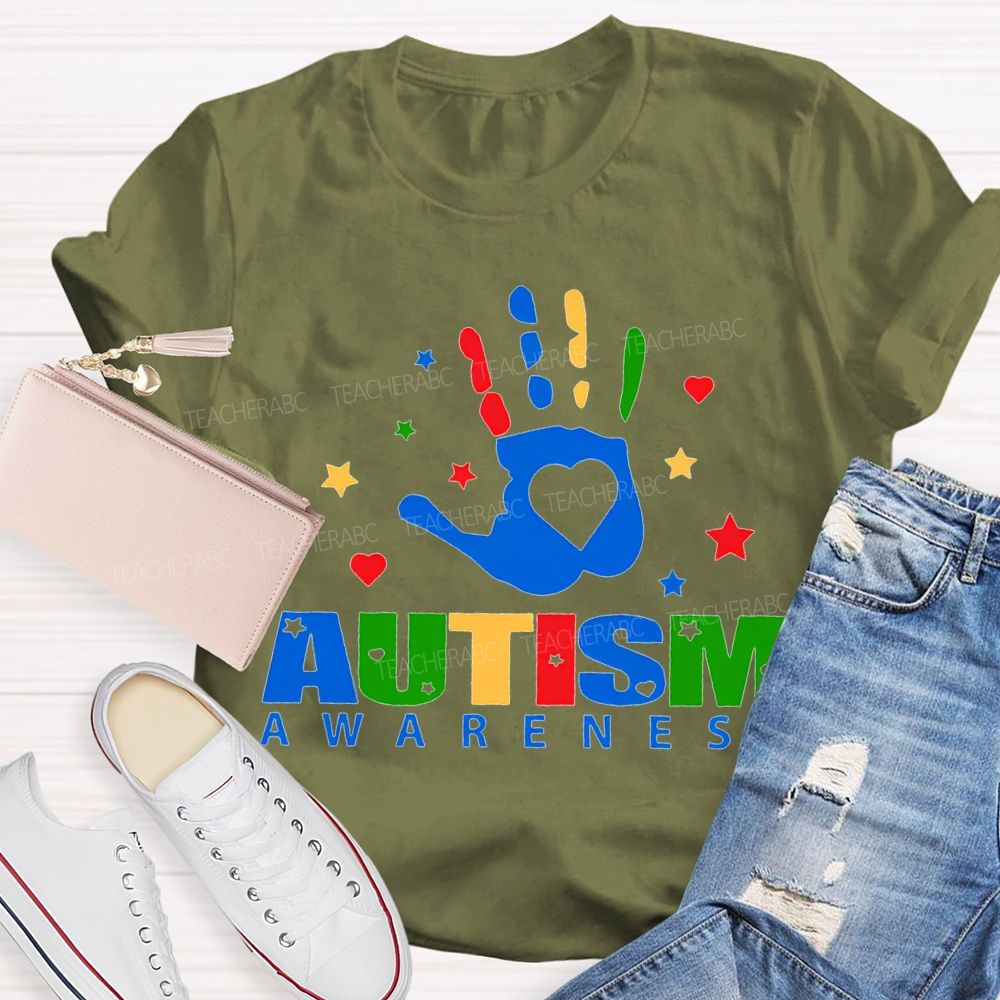 Autism Awareness Special Education Colorful Finger Prints T-shirt