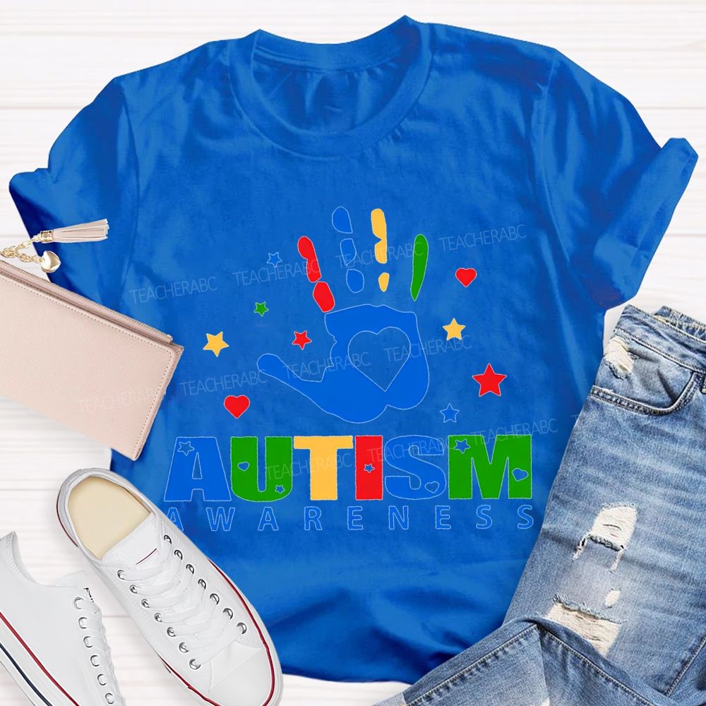 Autism Awareness Special Education Colorful Finger Prints T-shirt