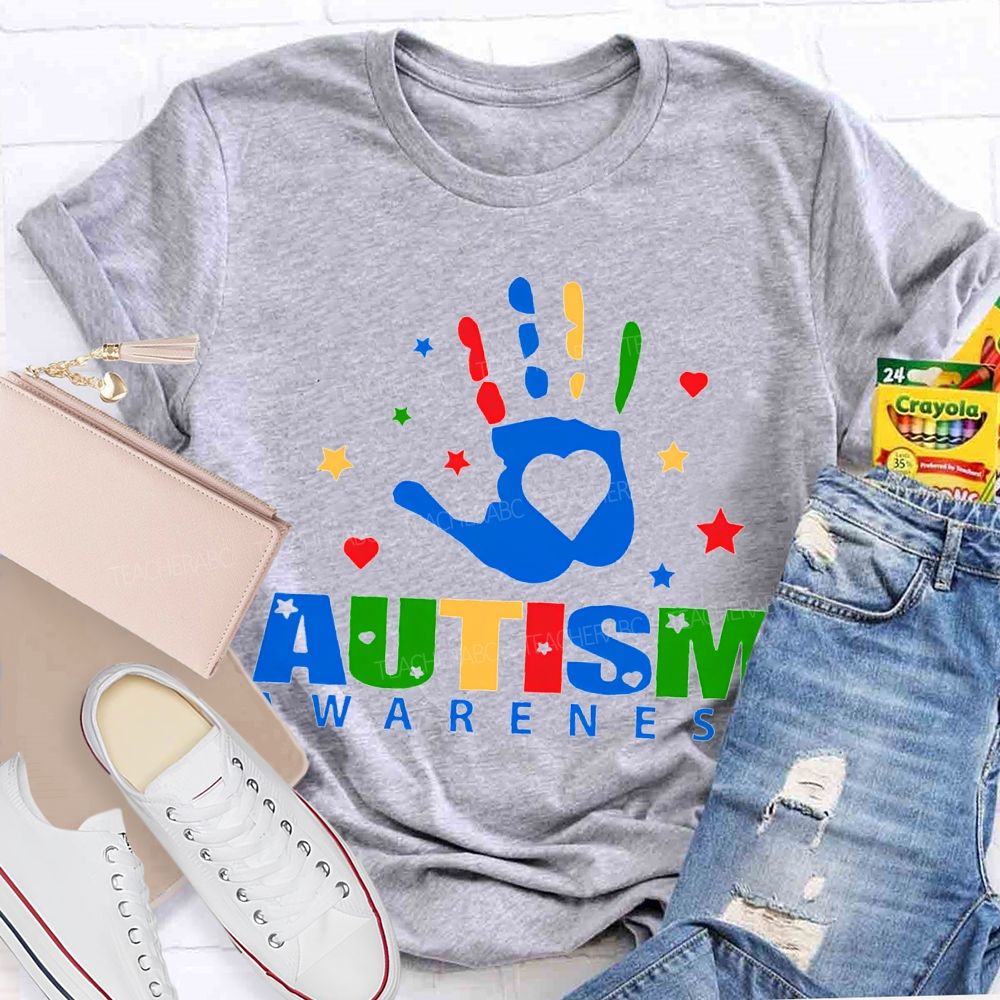 Autism Awareness Special Education Colorful Finger Prints T-shirt