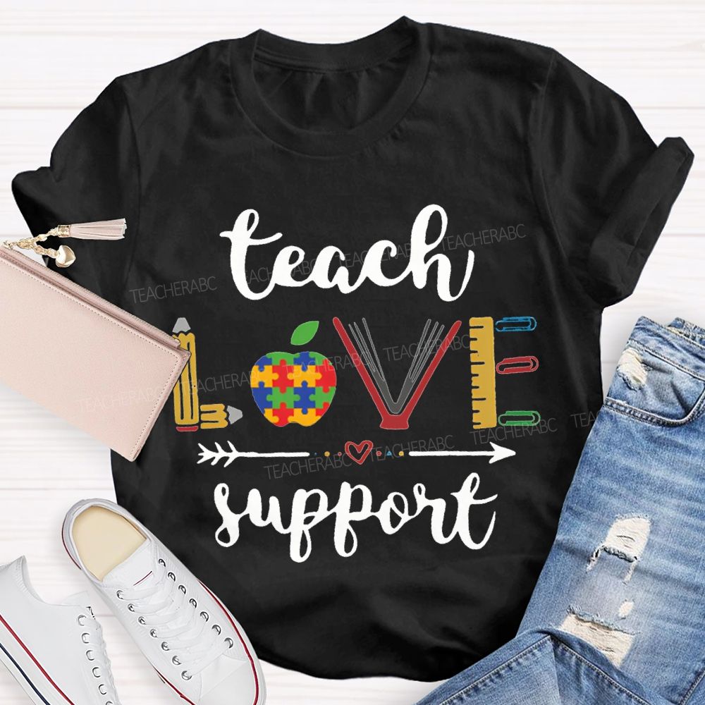 Teach Love Support Colorful Apple Special Education T-shirt