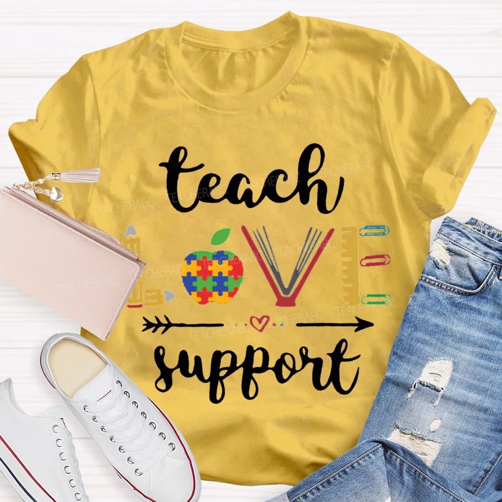 Teach Love Support Colorful Apple Special Education T-shirt