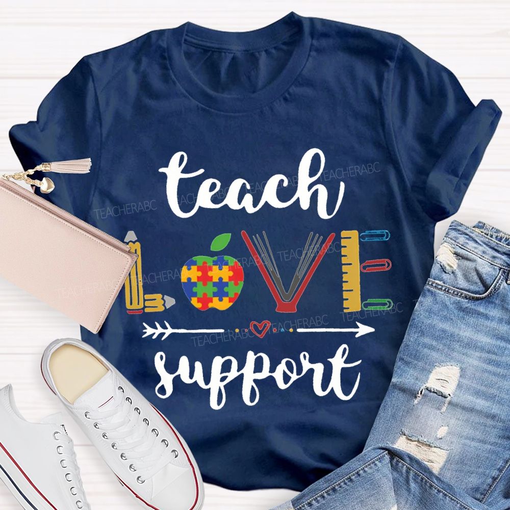 Teach Love Support Colorful Apple Special Education T-shirt