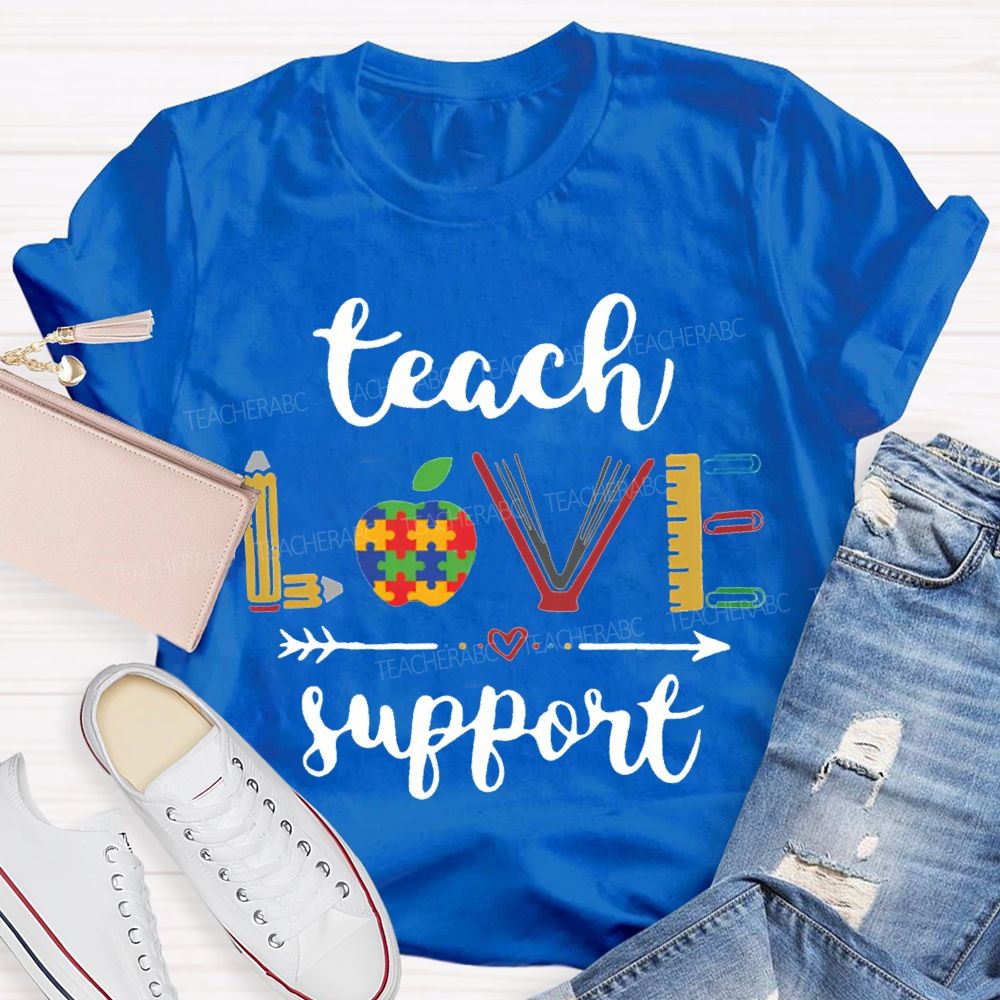 Teach Love Support Colorful Apple Special Education T-shirt