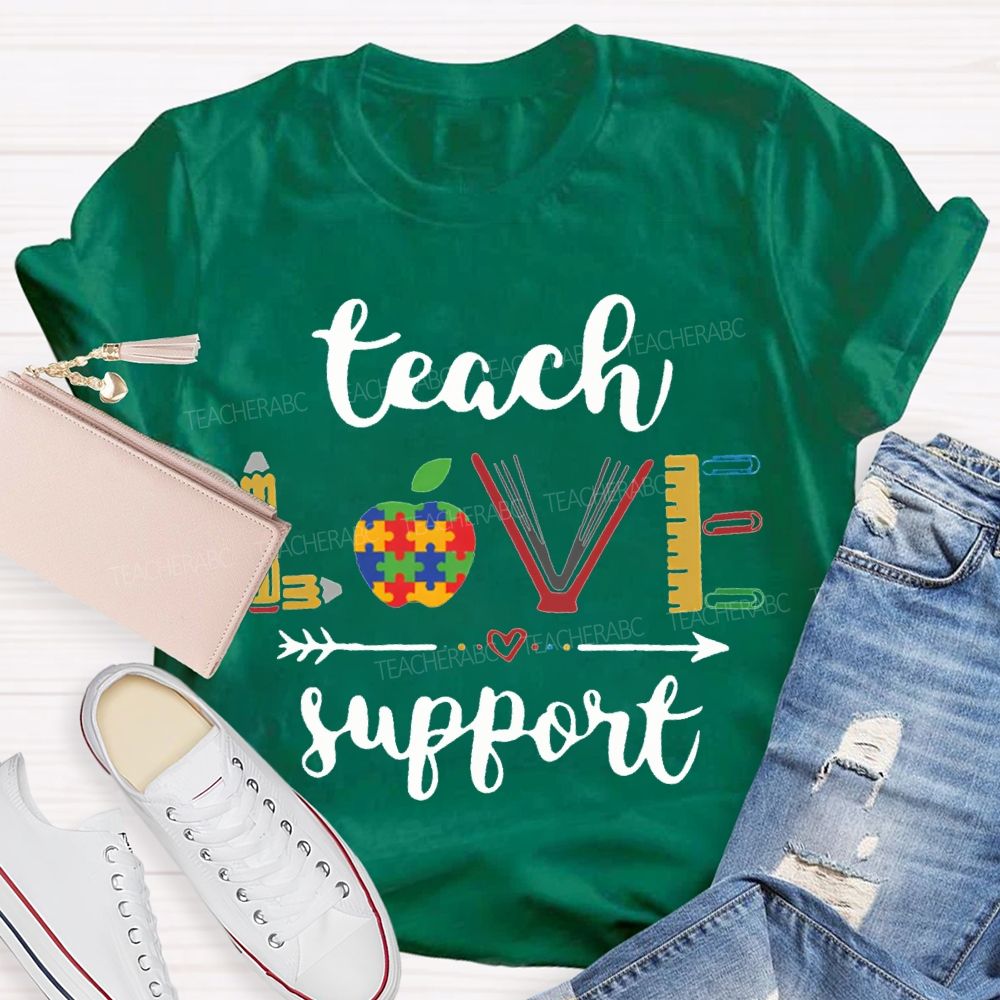 Teach Love Support Colorful Apple Special Education T-shirt