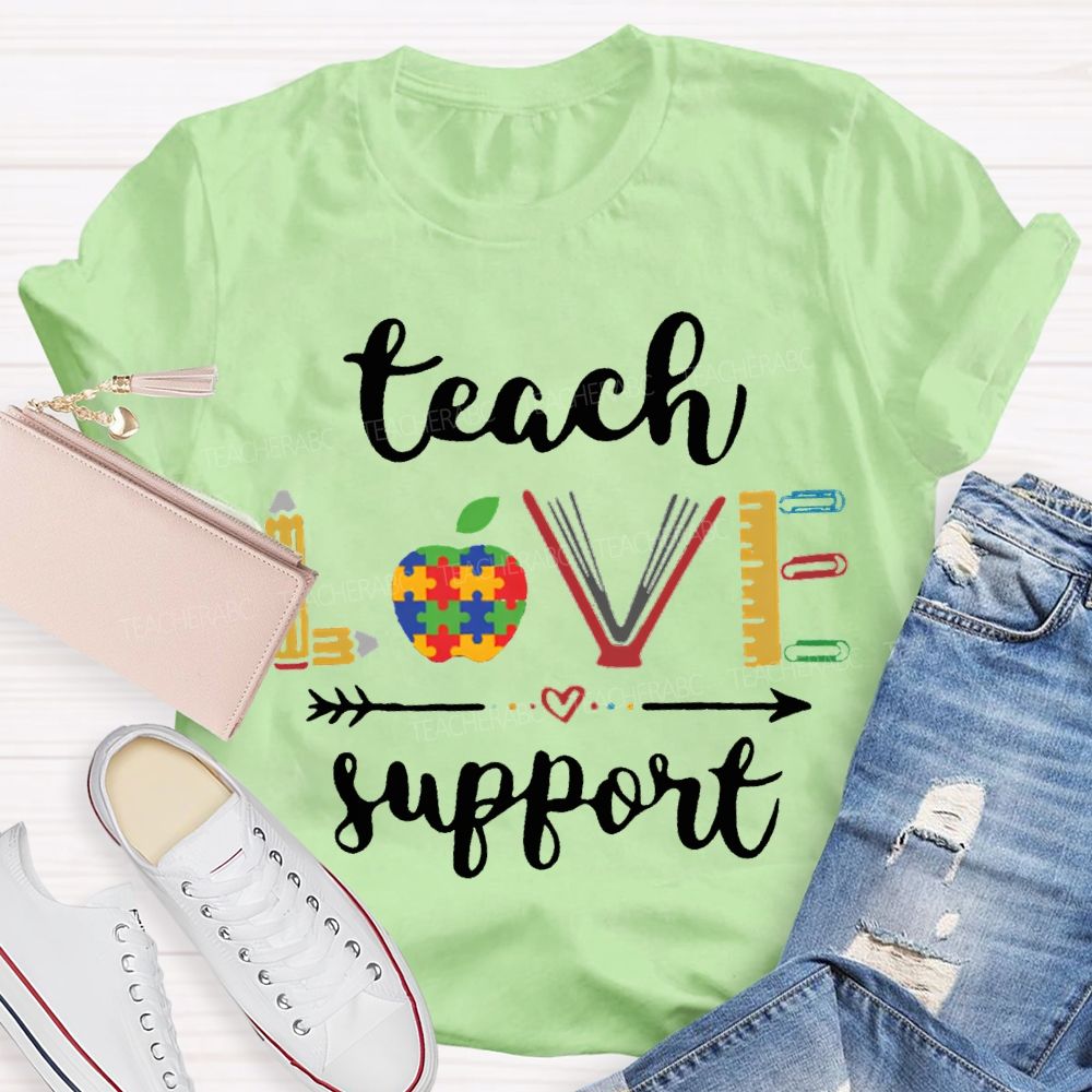 Teach Love Support Colorful Apple Special Education T-shirt