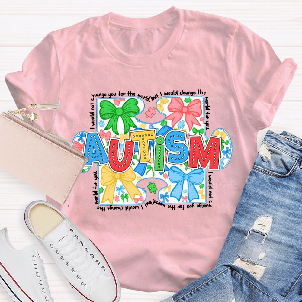 Autism Colorful Bows And Colorful Lettering Prints T-shirt