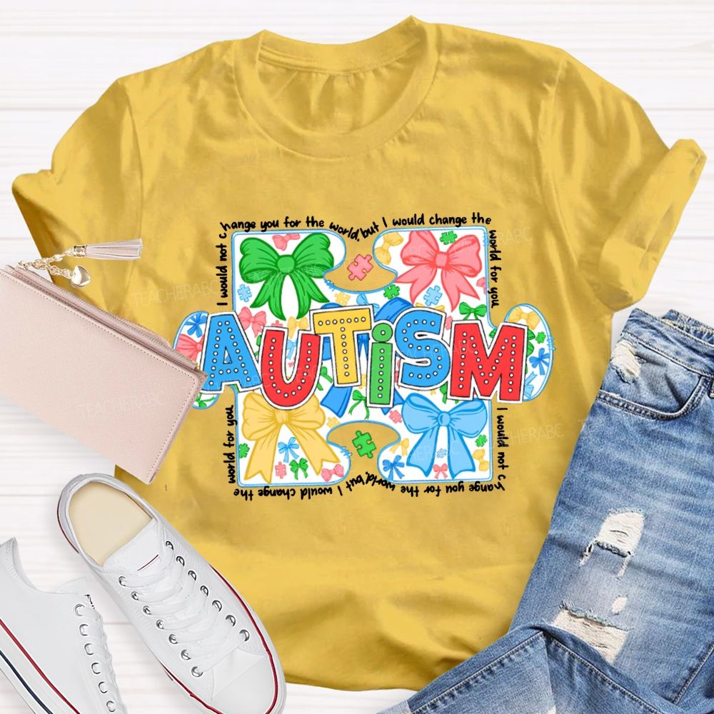 Autism Colorful Bows And Colorful Lettering Prints T-shirt