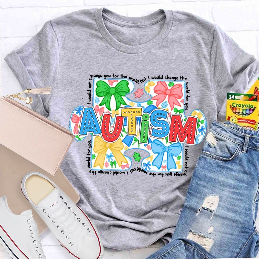 Autism Colorful Bows And Colorful Lettering Prints T-shirt