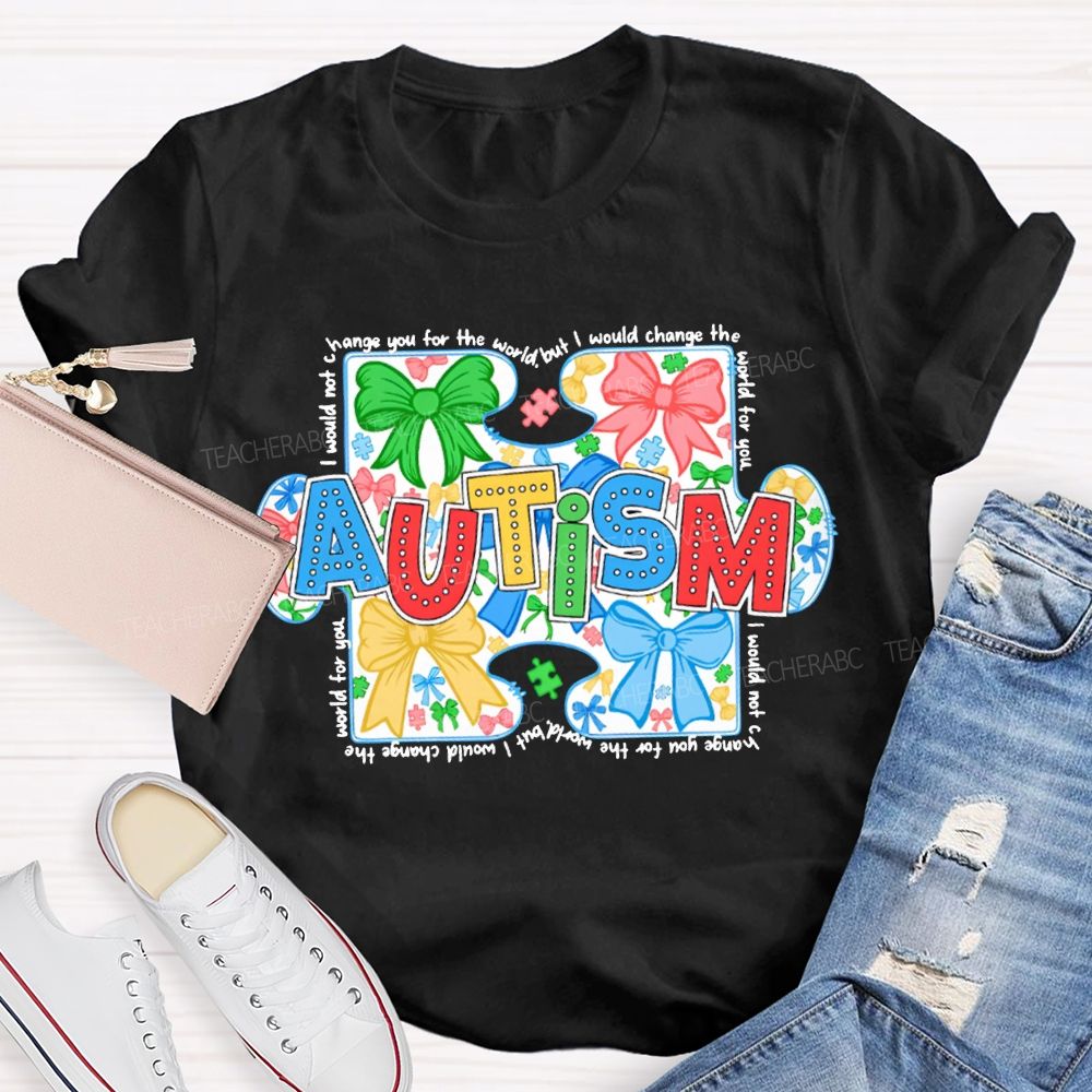 Autism Colorful Bows And Colorful Lettering Prints T-shirt