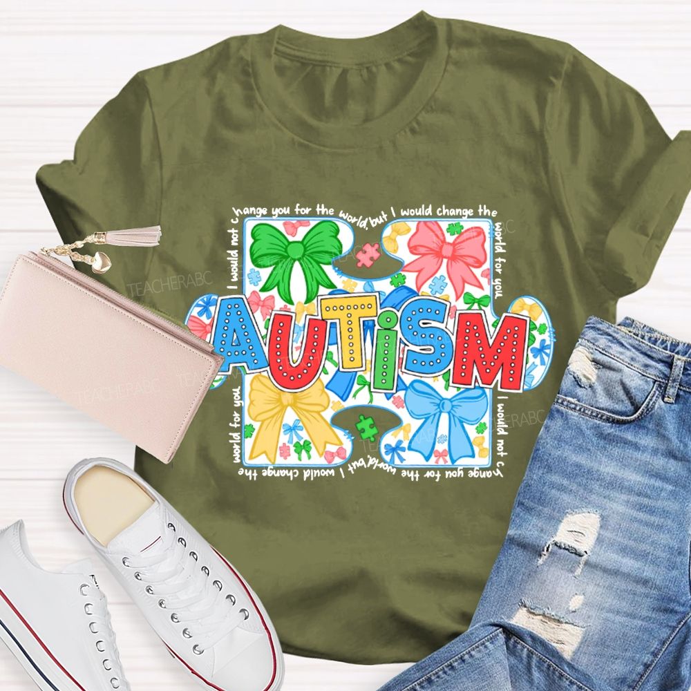Autism Colorful Bows And Colorful Lettering Prints T-shirt