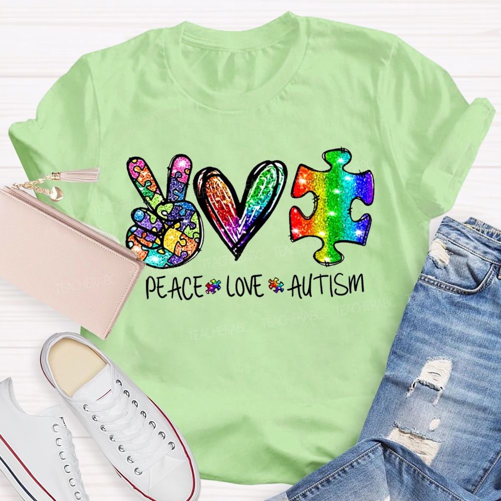 Peace Love Autism Color Printing Special Education T-shirt